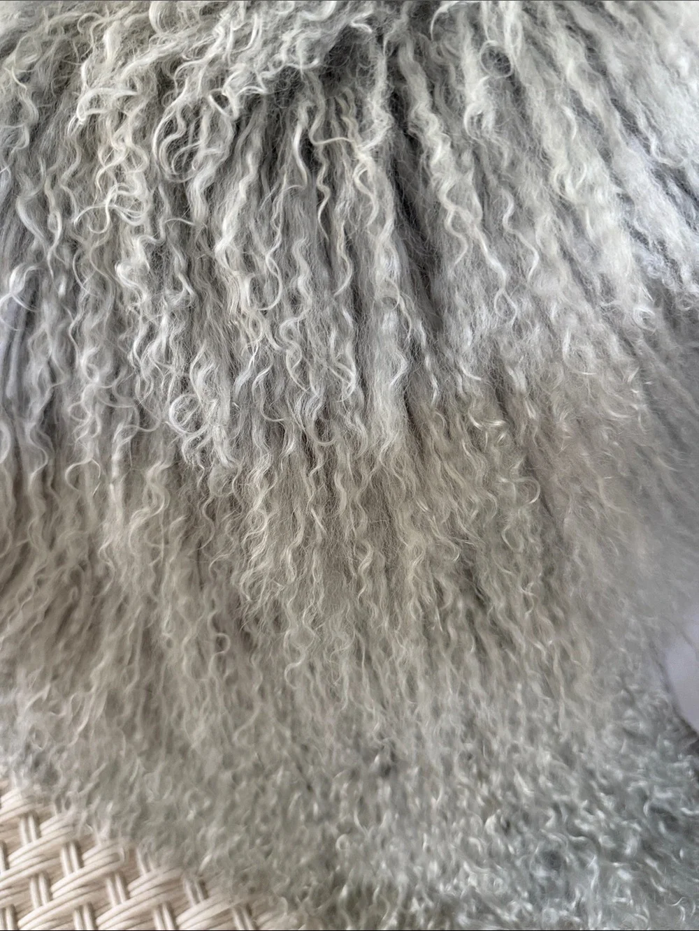 Plush Mongolian Faux Fur Throw Pillow - Light Gray